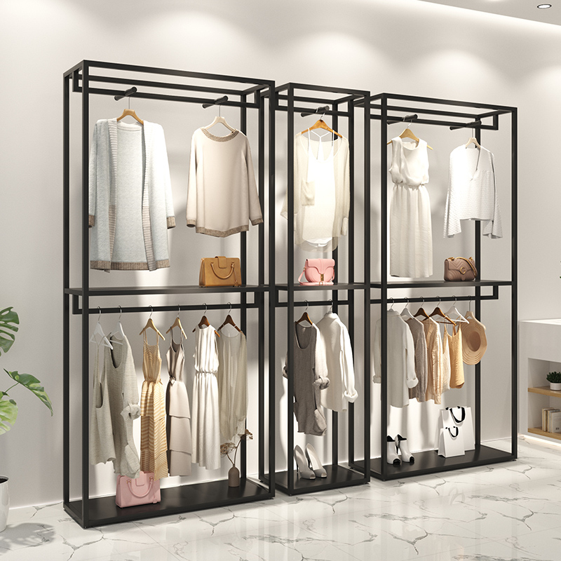 Clothing Store Show Shelf Iron Art Double Layer Hung Hanger Women's Clothing Store Shelves Special Floor Style Display Rack Clothes Racks