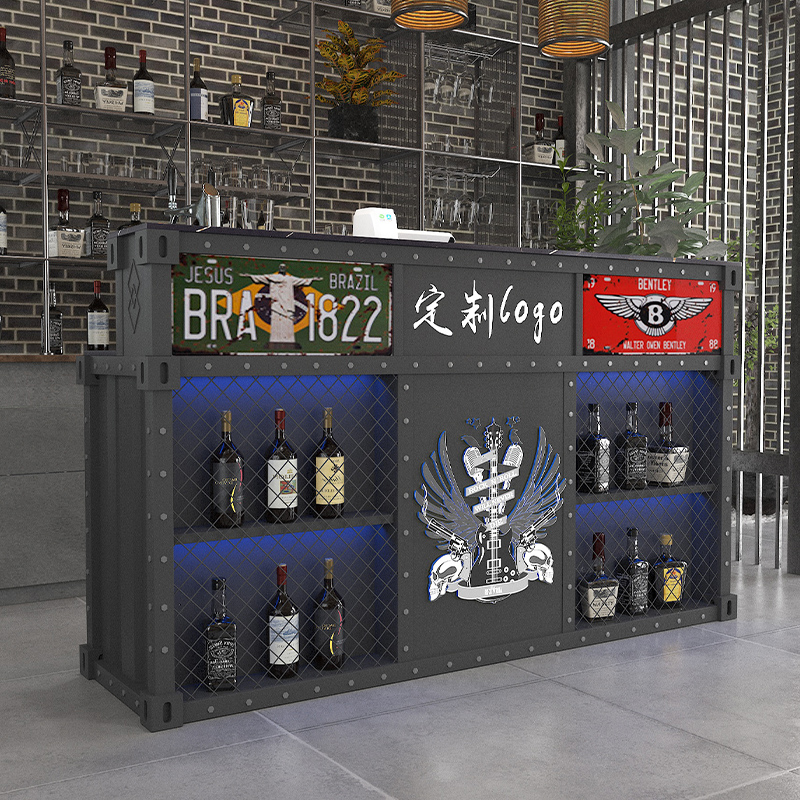 Internet celebrity bar bar counter with lamp commercial new industrial style iron art cash register restaurant KTV reception desk