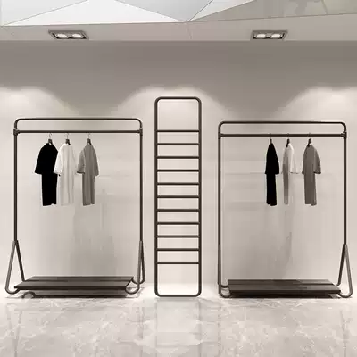 Wrought iron vintage clothing rack clothing store display rack men's and women's shelves Zhongdao rack floor display hanger simple