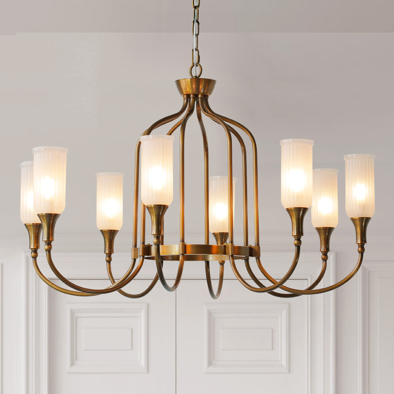 American-Style Vintage Chandelier, All-Copper Country-Style Lighting, Chinese-Style Antique Living Room and Dining Room Lighting, Antique Bronze Distressed Villa Duplex Lighting