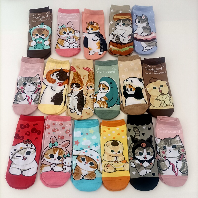 Japanese-Style Straight-Cut Shark Cat Kuromi Ugly Fish Collaboration Cartoon Socks Cute Girl Short Socks