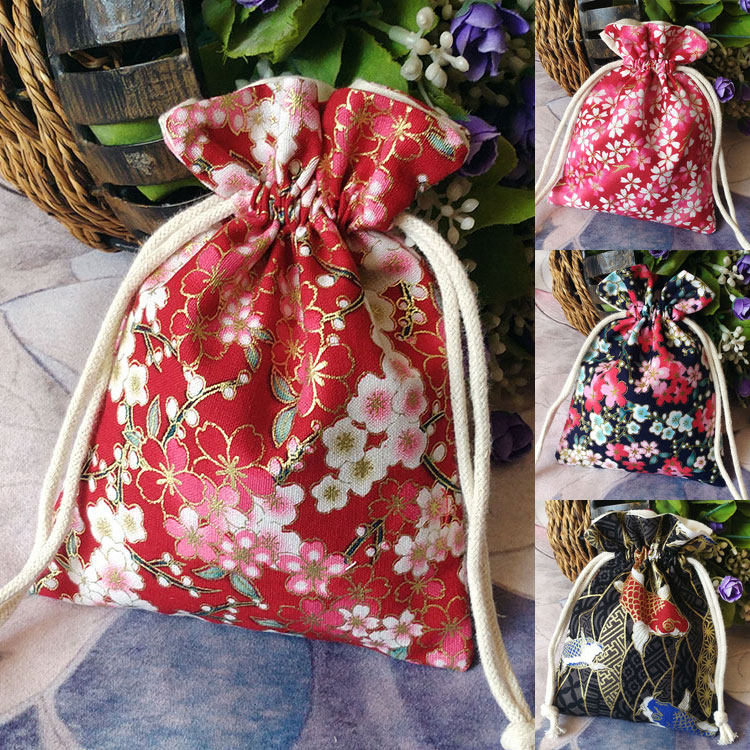 Large medium and small printing sweet bag bag pure cotton cloth double high-end beam pocket plays jewelry collection bag