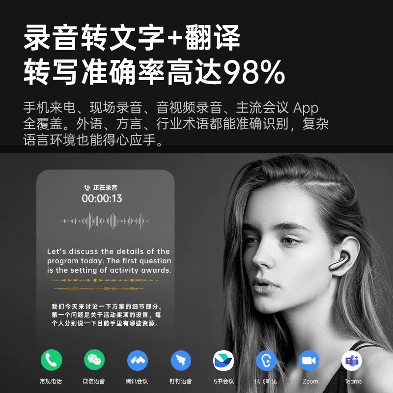 Multi-Language Smart Translator Ai Voice Translation Earphones Chinese-English Translator In-Ear Offline Conference Earphones