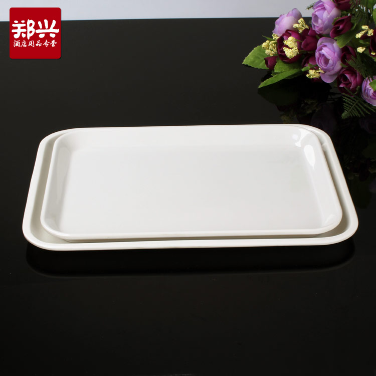 High-grade white imitation porcelain small square tray plastic melamine melamine rectangular plate fruit plate trial drink trial plate