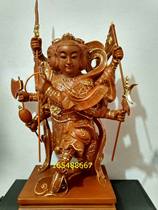 Buddha buddha custom-made manufacturers custom pure wood carving three heads and six arms Prince Nezha wood color carved 40cm