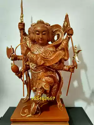 Buddha statues, Buddha custom-made pure wood carving three heads and six arms which is the Prince original wood color carving 40cm