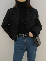 Maze Studios Simple vintage du home custom single-breasted black small fragrance short coat