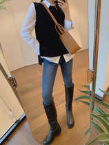 Maze Studios display slim high waist blue footed wool side plus suede pants Indian cotton high elastic pencil pants