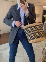 Maze Studios Italy import tail single fabric retro green plaid wool suit jacket big coat