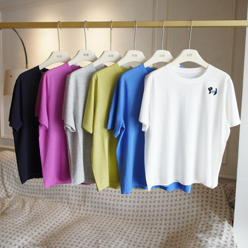 【Happy Puppy】Italy! so Comfortable to Wear! Embroidered 3D Puppy Linen Cotton Short-Sleeve T-Shirt for Women