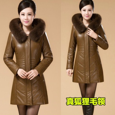 Áo khoác da nữ lông cừu Da trung niên áo mẹ dày mùa đông áo khoác cotton cỡ lớn áo len cổ áo những bộ đồ mặc nhà thanh lịch tuổi trung niên