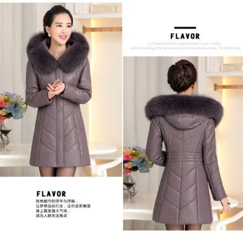 Áo khoác da nữ lông cừu Da trung niên áo mẹ dày mùa đông áo khoác cotton cỡ lớn áo len cổ áo những bộ đồ mặc nhà thanh lịch tuổi trung niên
