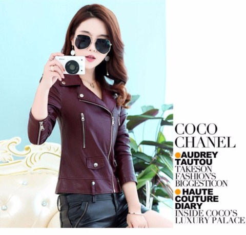 Mùa xuân và mùa thu 2018 phiên bản mới của Hàn Quốc của phụ nữ da Hained da phần ngắn Slim mỏng kích thước lớn da cừu áo khoác nữ áo da cổ bẻ