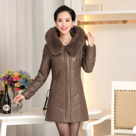 Áo khoác da nữ lông cừu Da trung niên áo mẹ dày mùa đông áo khoác cotton cỡ lớn áo len cổ áo những bộ đồ mặc nhà thanh lịch tuổi trung niên
