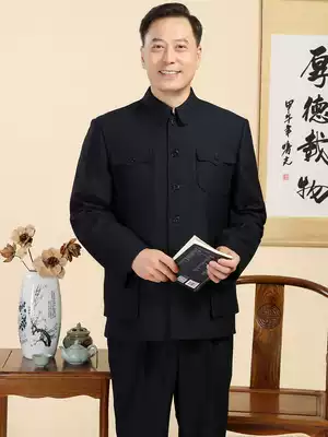 Autumn and winter Zhongshan men plus velvet thickened detachable suit elderly Zhongshan clothing father Old Man clothes grandpa clothes