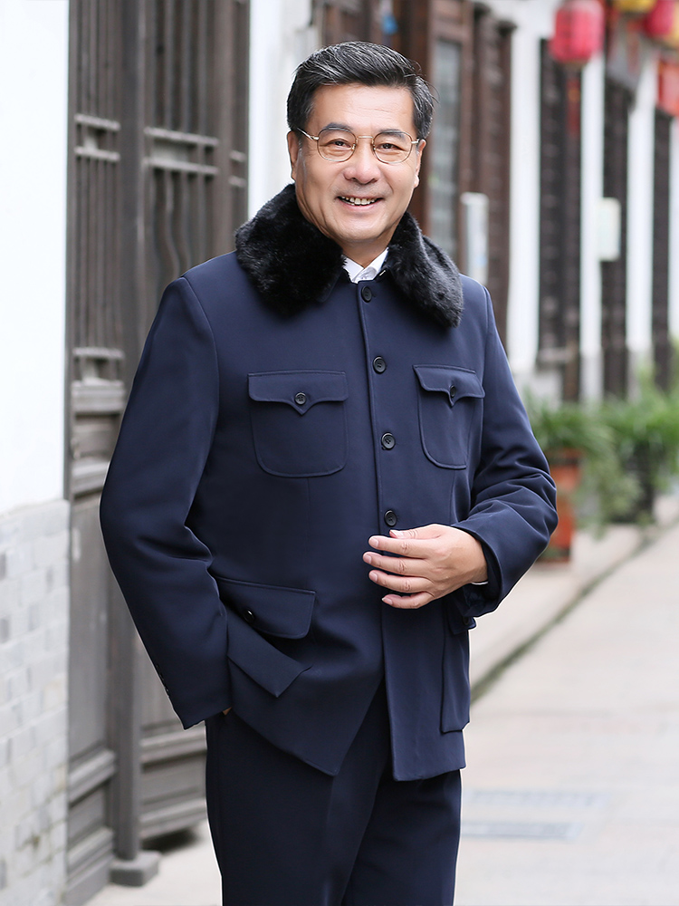 Autumn and winter cotton coat tunic men's middle-aged suit Old man tunic old man grandpa dad loaded with velvet thickened