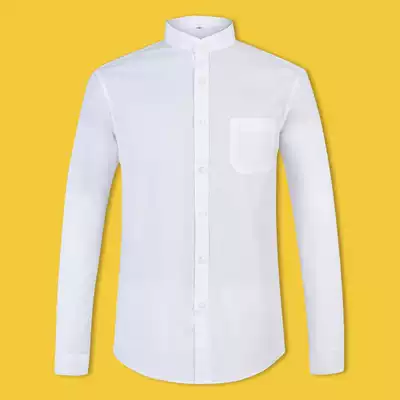 Chinese style Chinese collar shirt men's tunic men's long sleeve small collar round neck inner jacket solid color business shirt