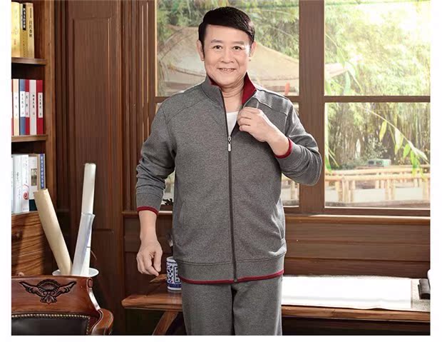 Bộ đồ thể thao cotton trung niên phù hợp với nam mùa xuân và mùa thu cha mặc áo len thể thao giản dị phù hợp với bộ đồ hai mảnh nam quần bò nam đẹp