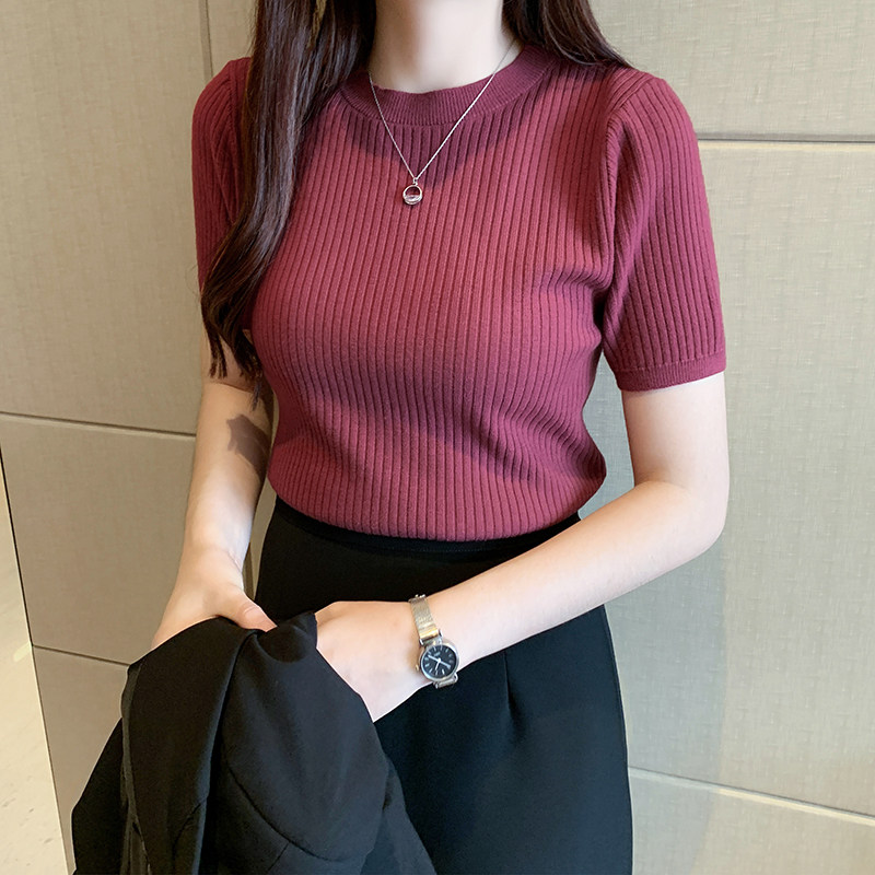 Hooded sweater women's spring autumn 2022 The new sashimi blouses the undershirt with a short sleeve-knit undershirt