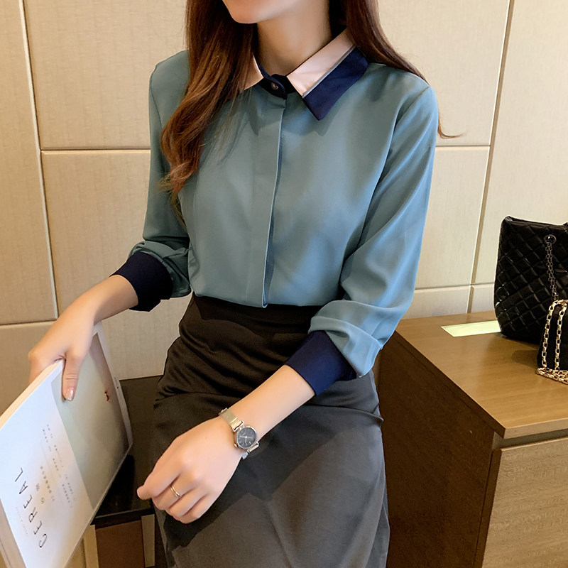 2022 Spring Dress New Snowy Shirt Fashion Foreign Pie Long Sleeve Blouse Polo Collar White Shirt Woman Design Sensation