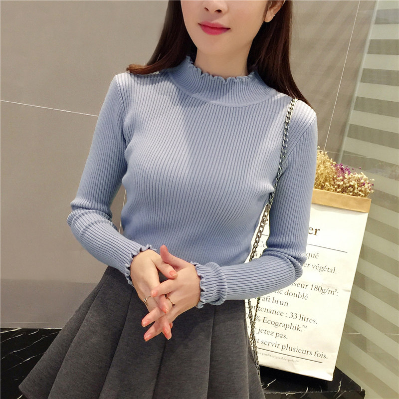 2022 Spring new Korean version of the body in pure color inner lap coat headcoat semi-high collar knit cardiovert female hitch