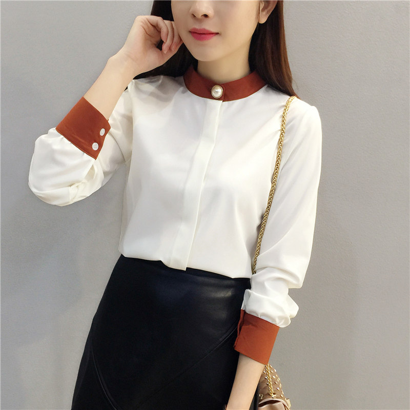 Clear Cabin 2022 Summer New Collage Loose 100 Hitch Blouse White Collar White Snowspun Shirt Woman Long Sleeve Shirt