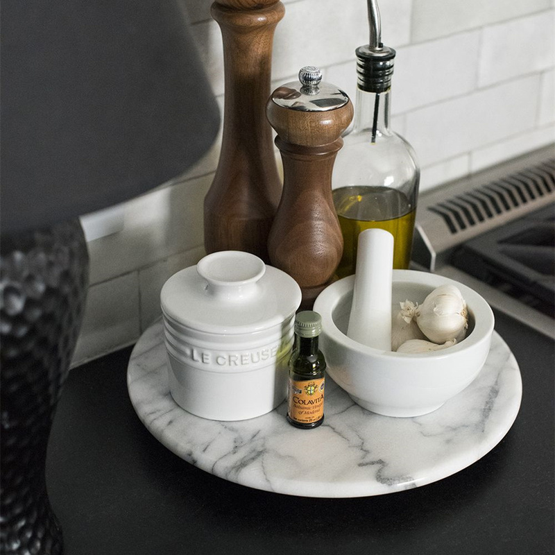 Light Luxury Tray, Natural Marble Round Dessert Plate, Restaurant Garlic Pounder, Stone Mortar for Grinding, Home Decoration for Plating