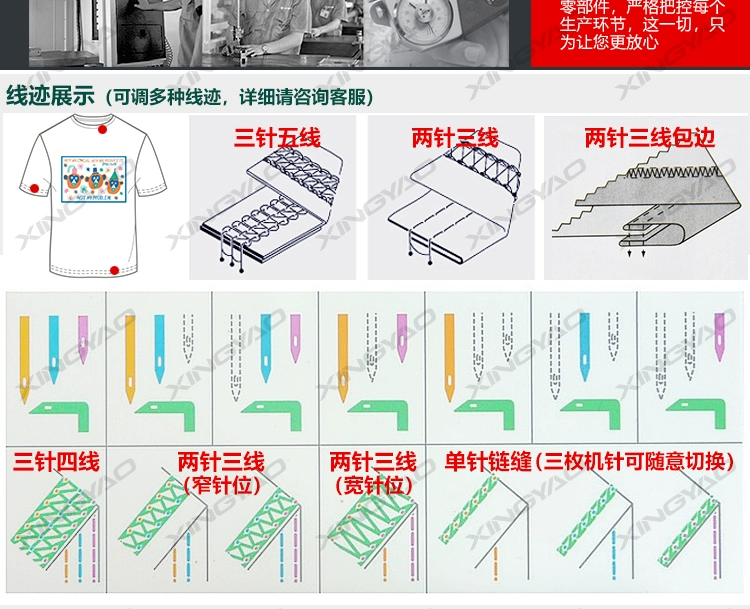 Ba kim năm sợi trực tiếp ổ khóa liên động máy may chữ Hán máy may công nghiệp phẳng chữ Hán điện chopper