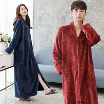 Nightgown women autumn and winter pajamas couples extended and thickened flannel bathrobe mens bathrobe pregnant women plus size nightgown women winter