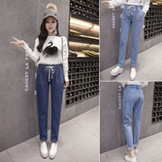 Real shot] Học sinh mùa thu và mùa đông mới quần jeans nữ Harlan hệ thống băng thông rộng MM cỡ lớn là quần mỏng thủy triều