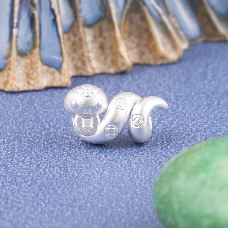 999 Pure Silver Money Coil Snake Bracelet Charm, Sterling Silver Zodiac Snake Year DIY Spacer Beads Jewelry Weaving Accessories