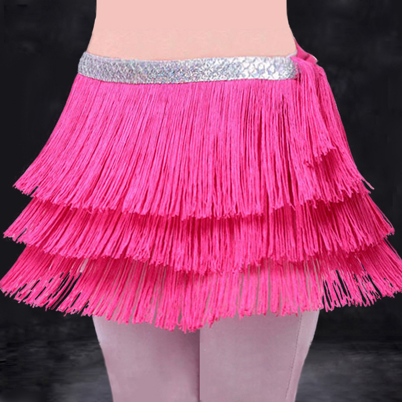 Encrypted 3 rows 6 layers belly dance waist chain tassel new special Latin dance waist skirt waist scarf hips scarf practice belt L