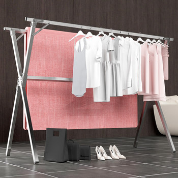 Balcony clothes drying rod clothes drying rack floor-standing folding indoor and outdoor telescopic quilt drying artifact clothes drying rack double rod type strong