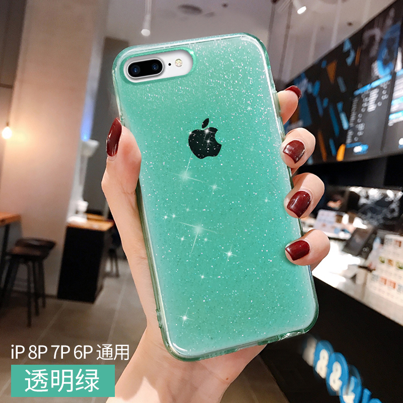 iPhone8 mobile phone case Apple 7plus flash powder silicone soft shell 8plus transparent 7p drop-resistant xr ultra-thin case xsmax shell 6p all-inclusive high-end 6sp seven or eight net red tide