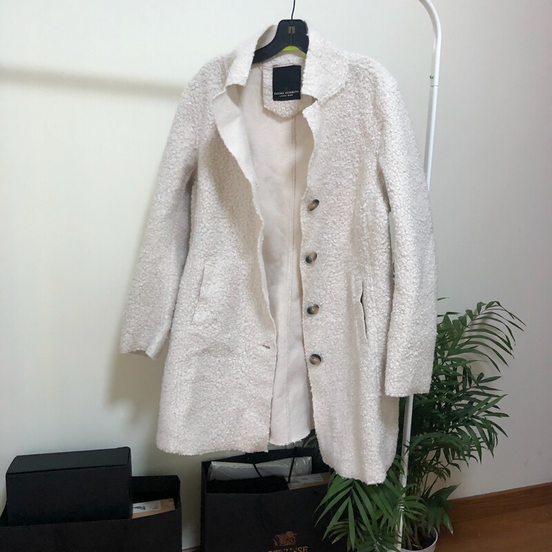 【Factory】White Single-Breasted Long Faux Shearling Teddy Bear-Style Coat, Size M, Suitable for Casual Wear