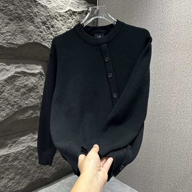 Round neck pullover solid color Korean style loose casual personality 2025 autumn and winter new men's versatile knitted sweater
