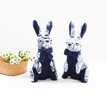 Batik Printed Rabbit Doll Doll Ornament Cute Super Cute Creative Birthday Gift Ethnic Style Souvenir for Women
