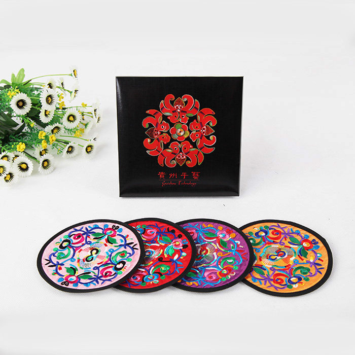 Guizhou embroidery round cup cushion home small tea cushion disc cushion gift foreign gift