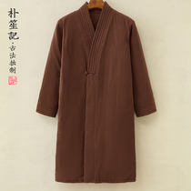 Different warm robes Original mens winter mid-length Hanfu Chinese style cotton clothes loose thickened robes