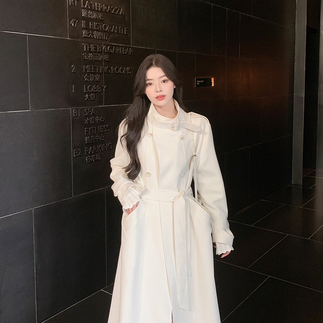 ByYou new winter style temperament stand collar white wool woolen coat women's mid-length double-breasted woolen coat