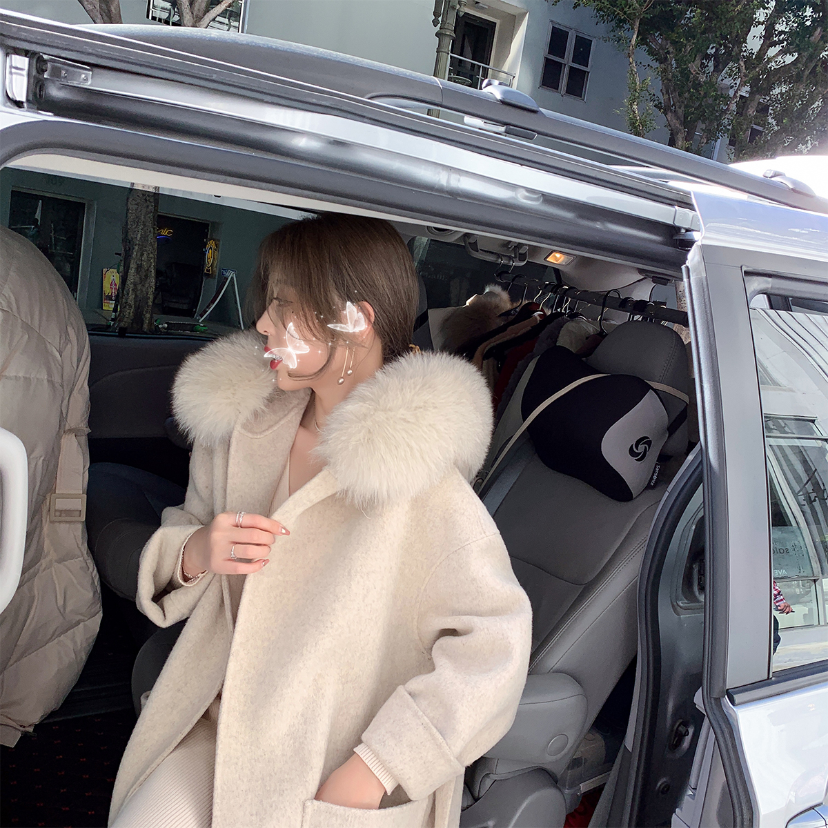 ByYou winter foreign fox fur collar handmade wool bifacial, long version of the woman's temperament