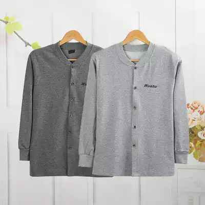 Middle-aged and elderly autumn clothes men's cardigan single-layer underwear plus fat increase pure cotton satin basic underwear large size open body