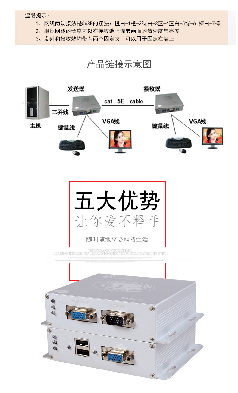 Longheng KVM-200HD kvm extender ps2 round hole keyboard sliding mouse to extend 200 m network route transmission