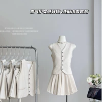 Жилет без рукавов, юбка в складку, летний комплект, V-образный вырез