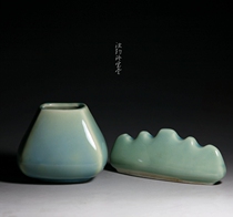 60s State Porcelain II Factory Fire Blue Moon Room Pen Holder Water Spittoon Kit