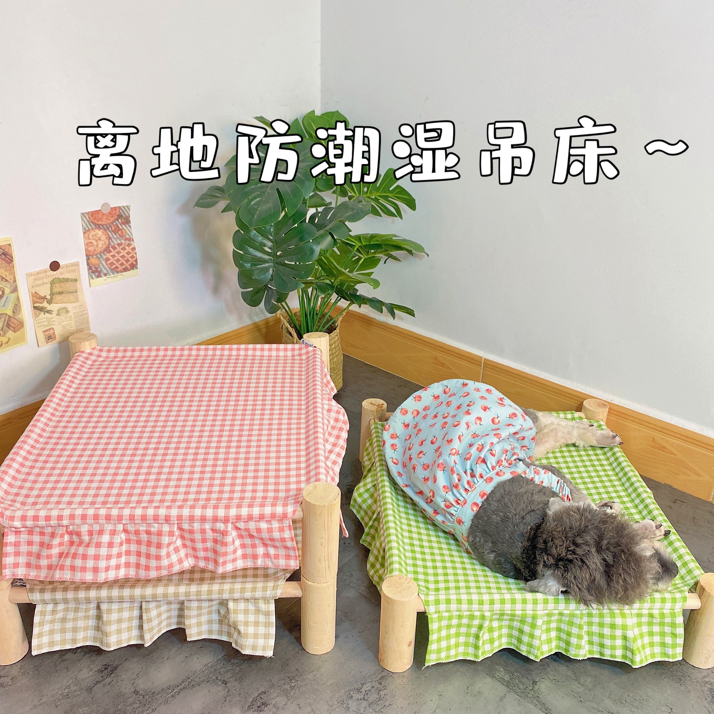 Dog wooden bed cat litter hammock four seasons litter mat summer removable and washable dog bed off-the-ground litter wooden cat bed Schnauzer