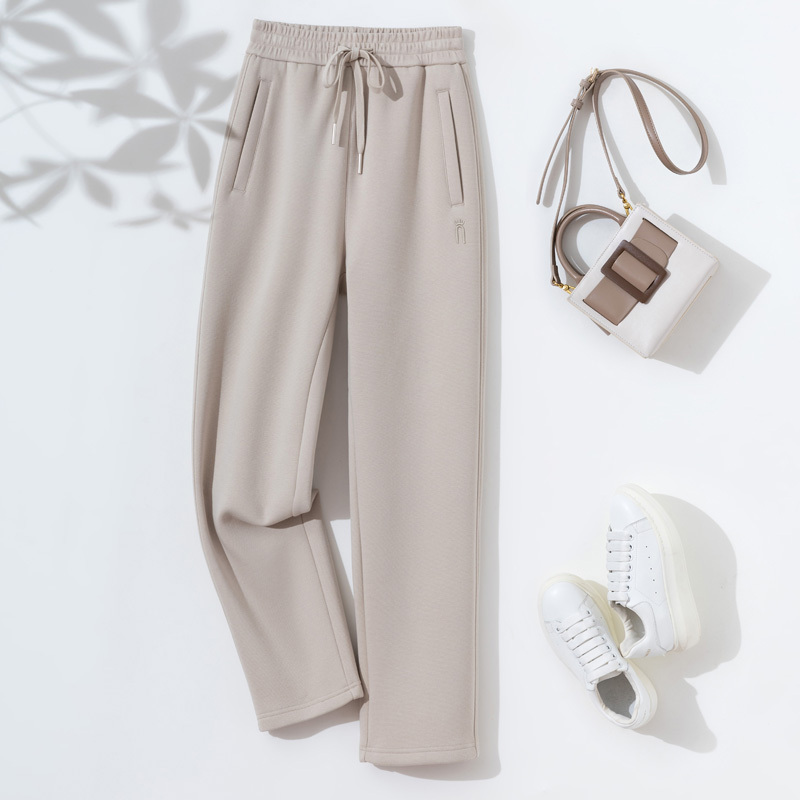 Women's Mulberry Silk Wool Pants 2025 Autumn and Winter New Elastic Narrow Casual Straight-Leg Fleece-Lined Thick Slimming Pants