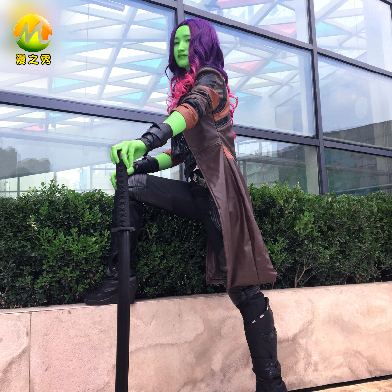 Manzhixiu Guardians of the Galaxy 2 Cosplay Gamora Gamella Cosplay Costume Female Lead Shoes Full Set Wig