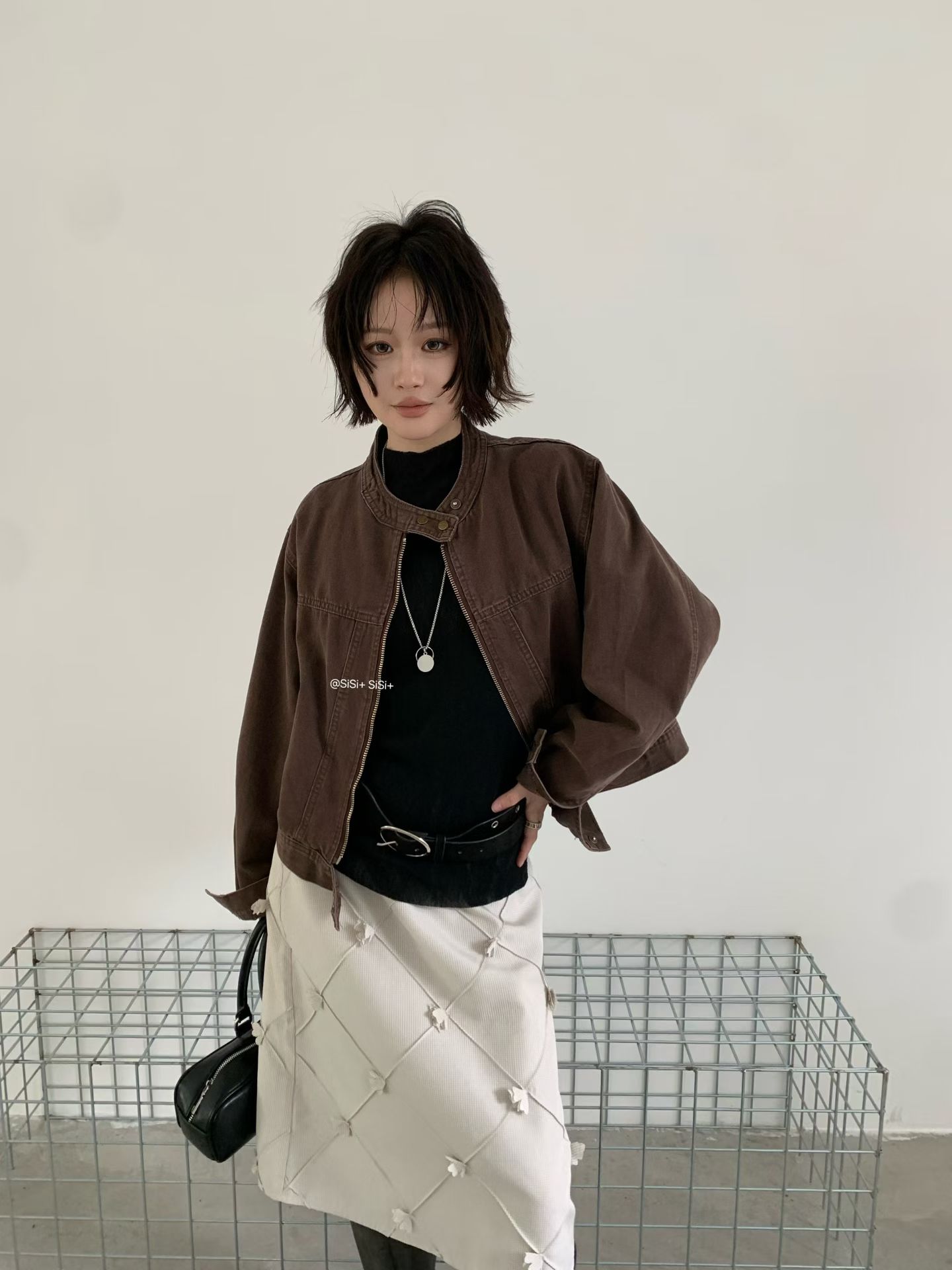 유럽 상품 고급 센스 식물 플러시 데님 짧은 여성 코트 가을 새로운 작은 키 패션 외부 가져 가라. 오픈 가디건 재킷 맨위 상세 이미지 6