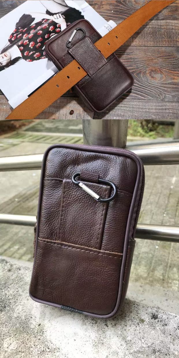 5,5 inch nam mới đeo túi da thắt lưng túi 6 inch điện thoại di động túi da nam dây kéo dọc túi điện thoại ví nữ cầm tay